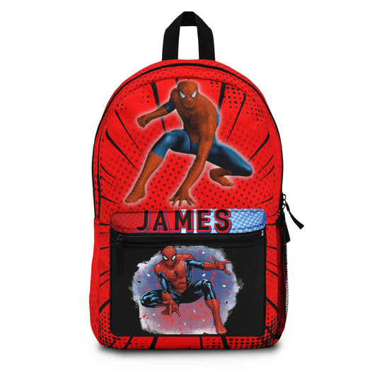 Personalized CARTOON Backpack, Kids School Bag, Superhero Gift, Character Backpack, Red Comic Book Style