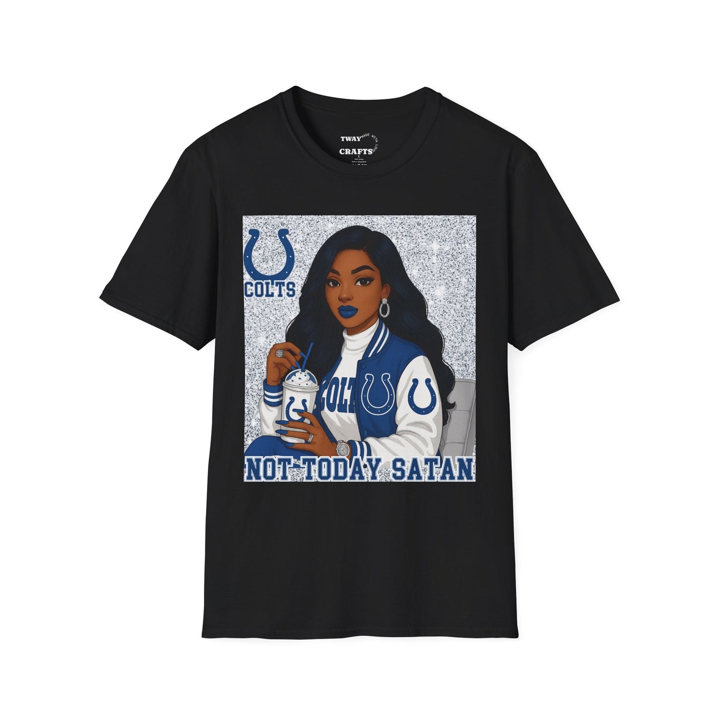 Colts Not Today Satan T-Shirt, Softstyle Graphic Tee, Sports Fan Apparel, Funny T-Shirt, Gift for Her, Unisex Casual Wear