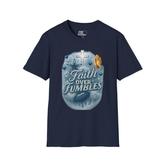 Faith Over Fumbles T-Shirt, Unisex Softstyle Tee for Sports Lovers, Perfect for Game Day, Faith-Based Gifts, Athletic Wear