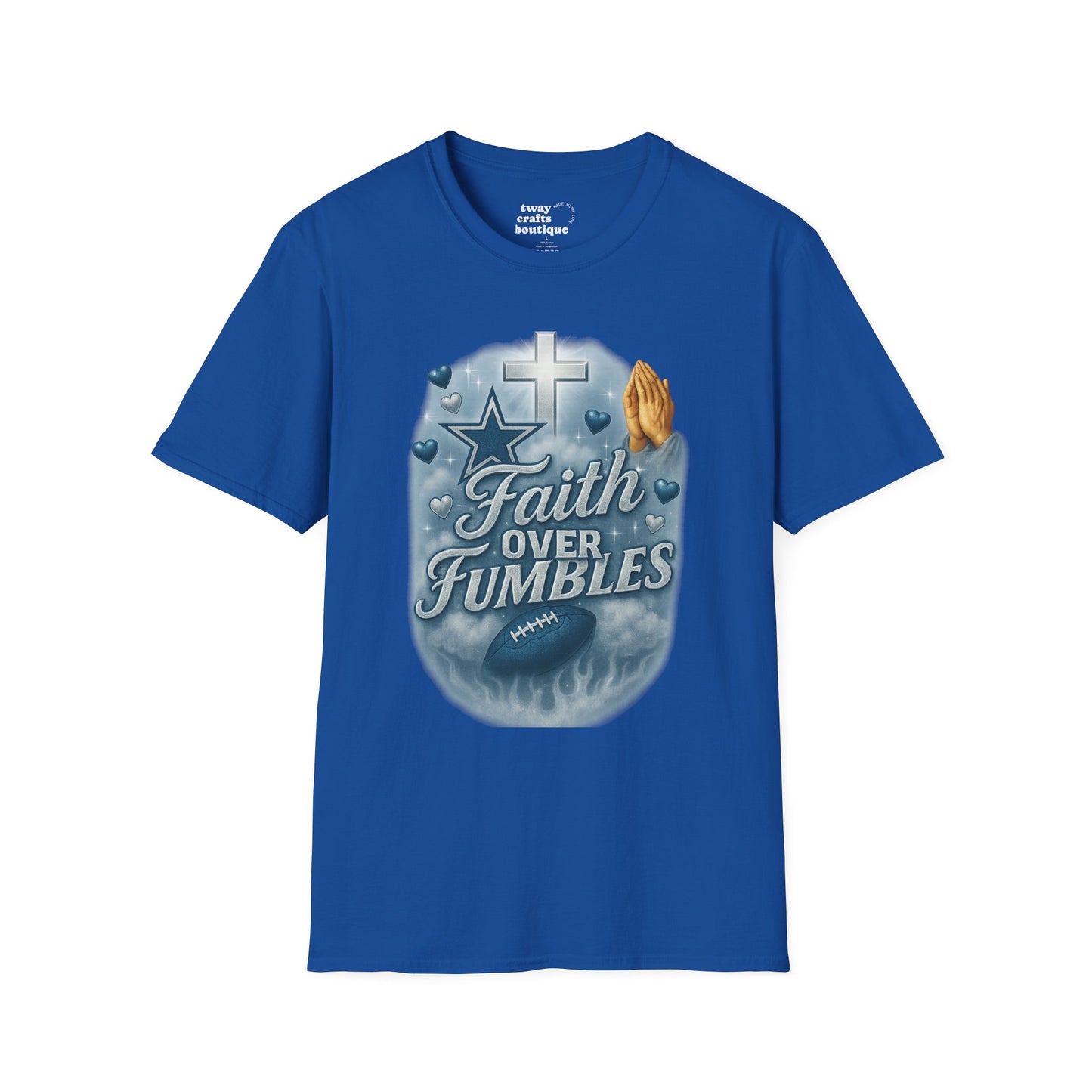 Faith Over Fumbles T-Shirt, Unisex Softstyle Tee for Sports Lovers, Perfect for Game Day, Faith-Based Gifts, Athletic Wear