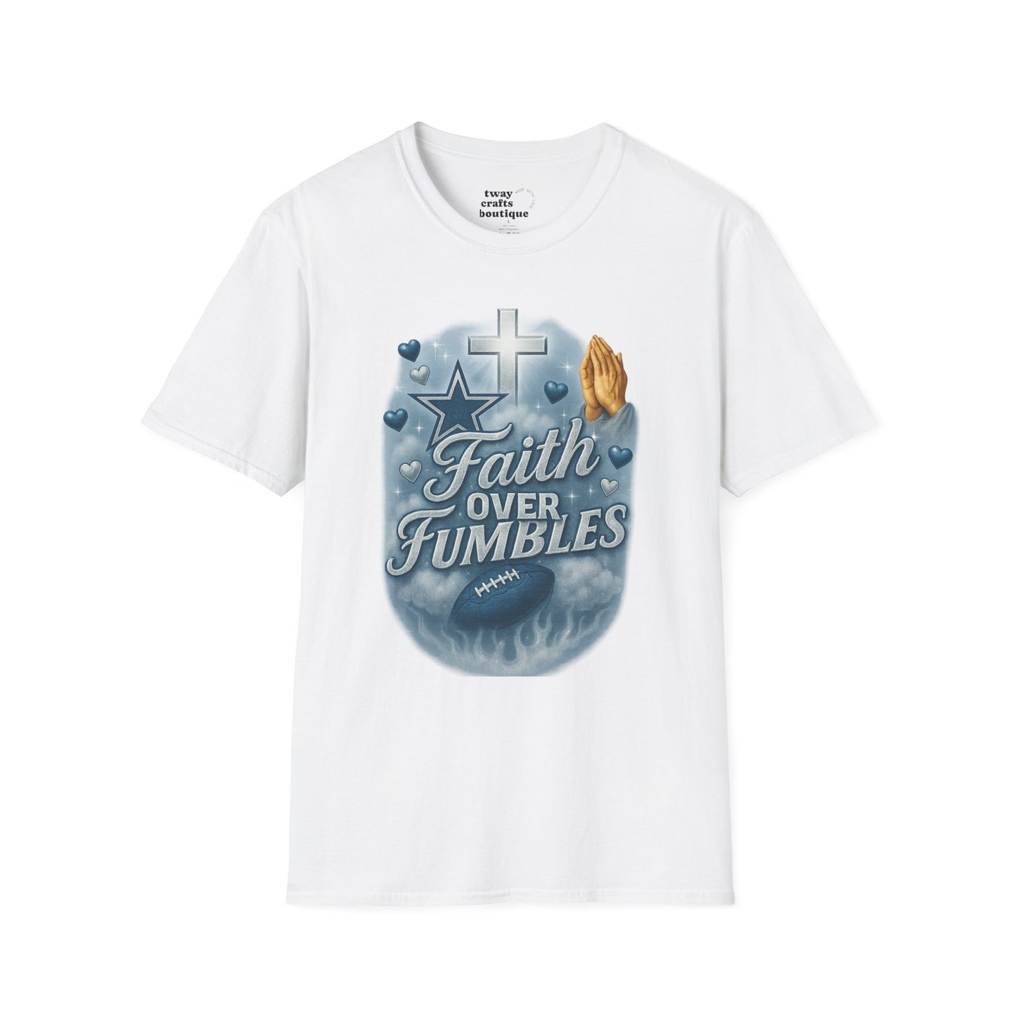 Faith Over Fumbles T-Shirt, Unisex Softstyle Tee for Sports Lovers, Perfect for Game Day, Faith-Based Gifts, Athletic Wear