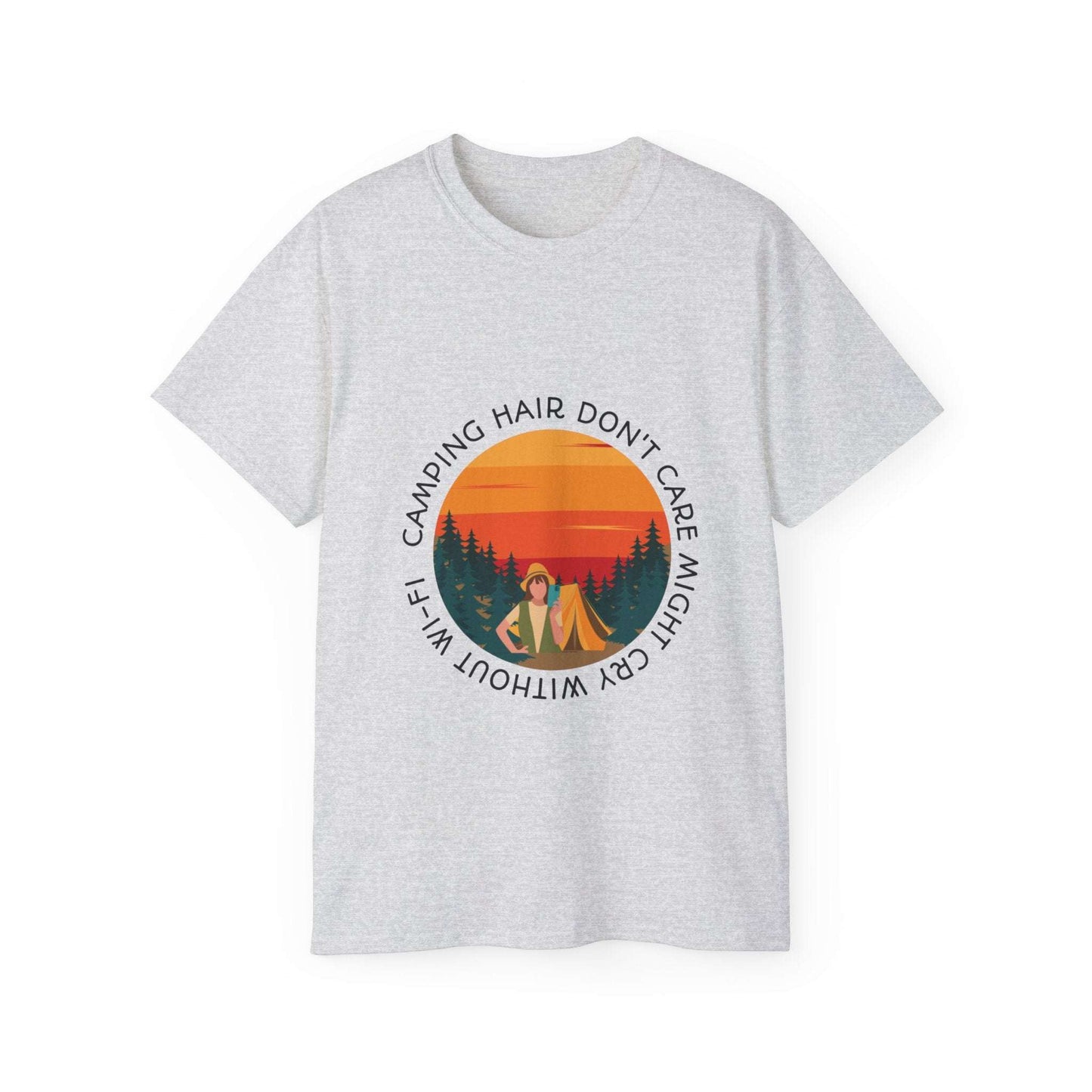 Camping Hair Don't Care Unisex Ultra Cotton Tee, Outdoor Adventure Shirt, Funny Camping Gift, Nature Lover Apparel, Summer Vacation Tee