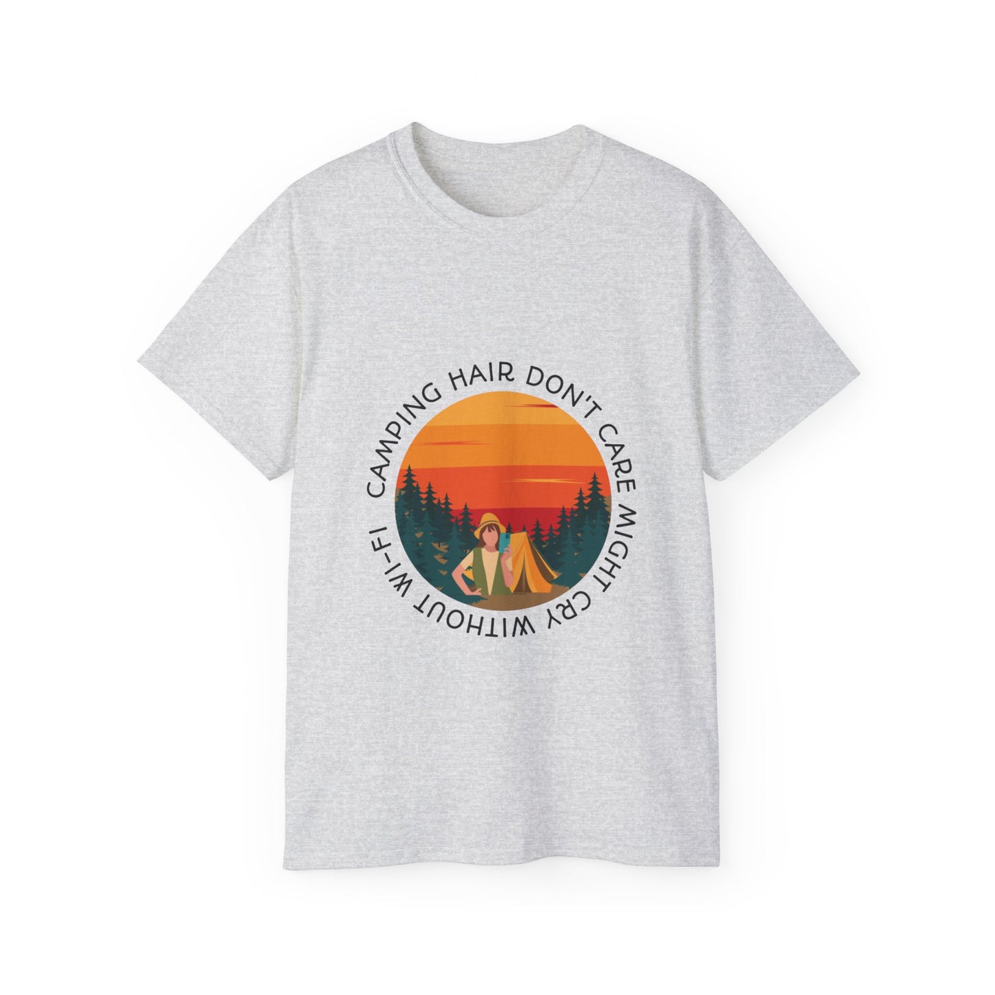 Camping Hair Don't Care Unisex Ultra Cotton Tee, Outdoor Adventure Shirt, Funny Camping Gift, Nature Lover Apparel, Summer Vacation Tee