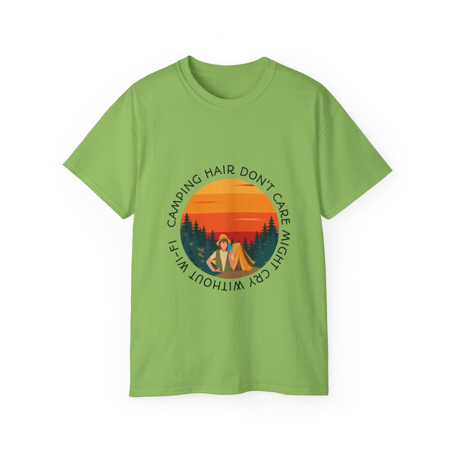 Camping Hair Don't Care Unisex Ultra Cotton Tee, Outdoor Adventure Shirt, Funny Camping Gift, Nature Lover Apparel, Summer Vacation Tee