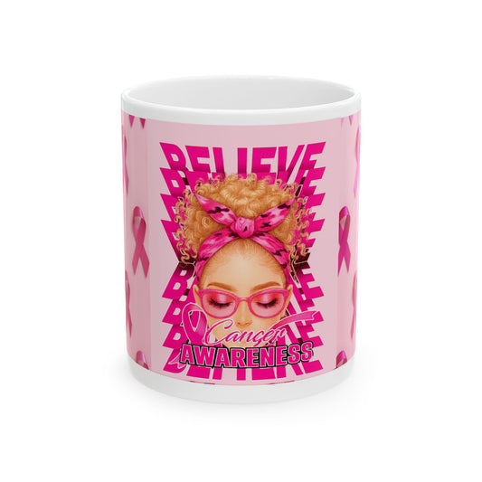 Breast Cancer Awareness Mug - Believe, Support, Hope, Gift for Her, Inspirational Drinkware