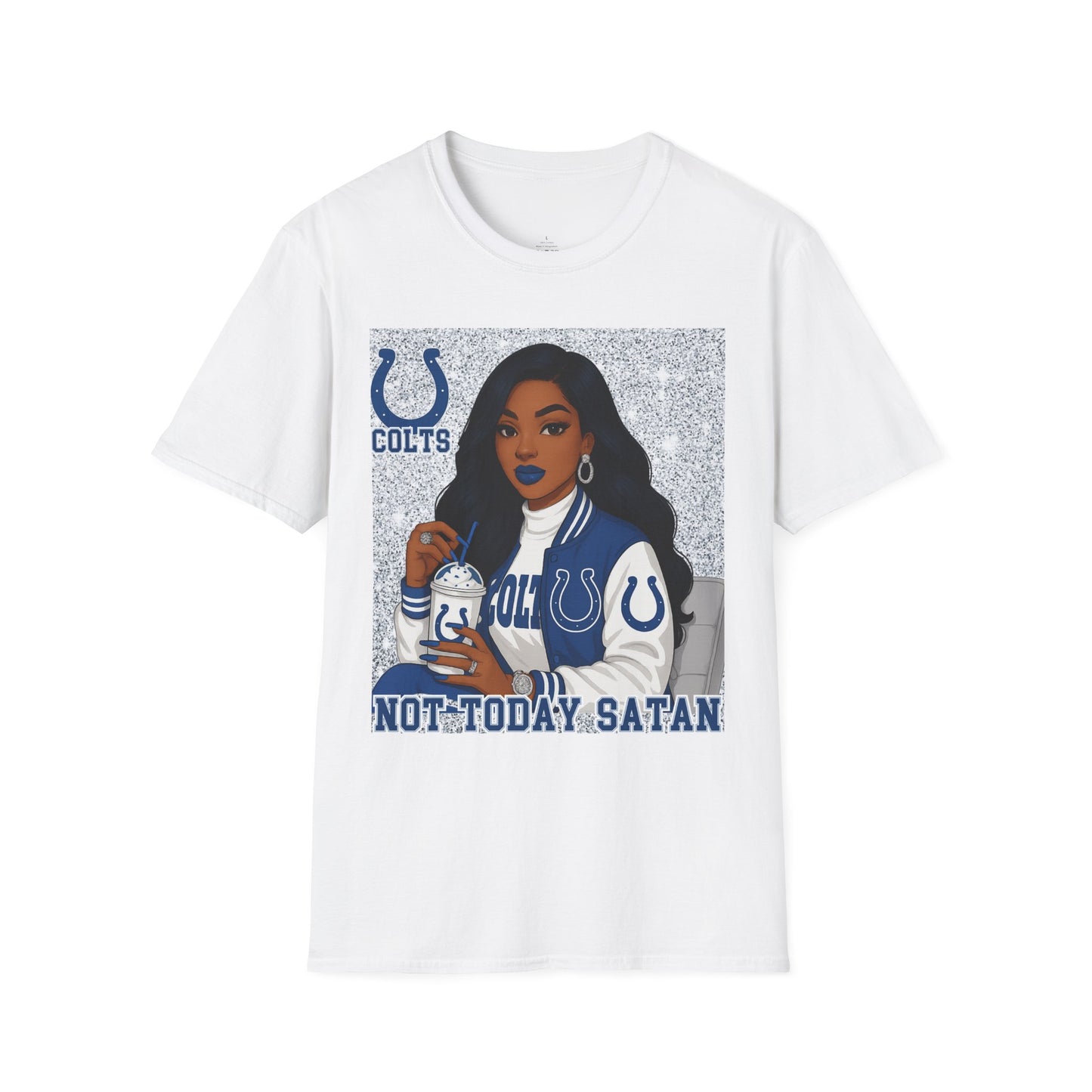 Colts Not Today Satan T-Shirt, Softstyle Graphic Tee, Sports Fan Apparel, Funny T-Shirt, Gift for Her, Unisex Casual Wear