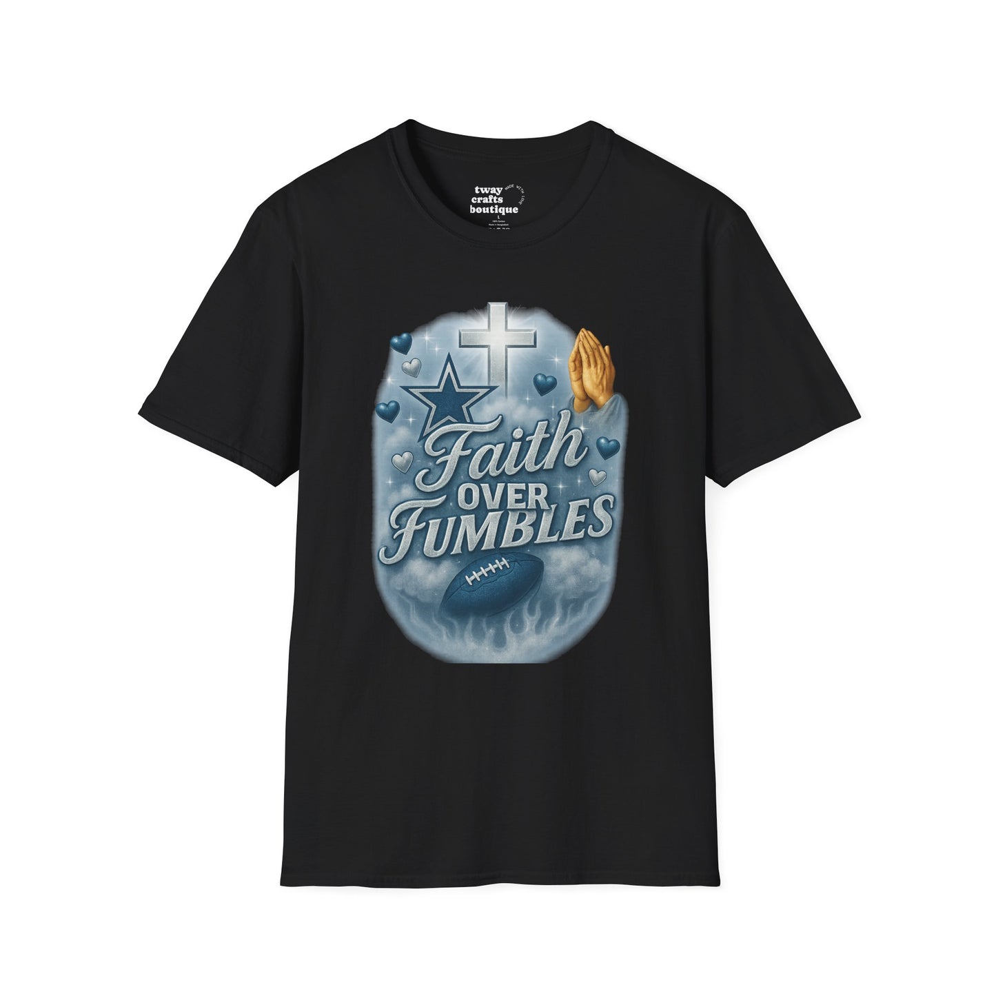 Faith Over Fumbles T-Shirt, Unisex Softstyle Tee for Sports Lovers, Perfect for Game Day, Faith-Based Gifts, Athletic Wear