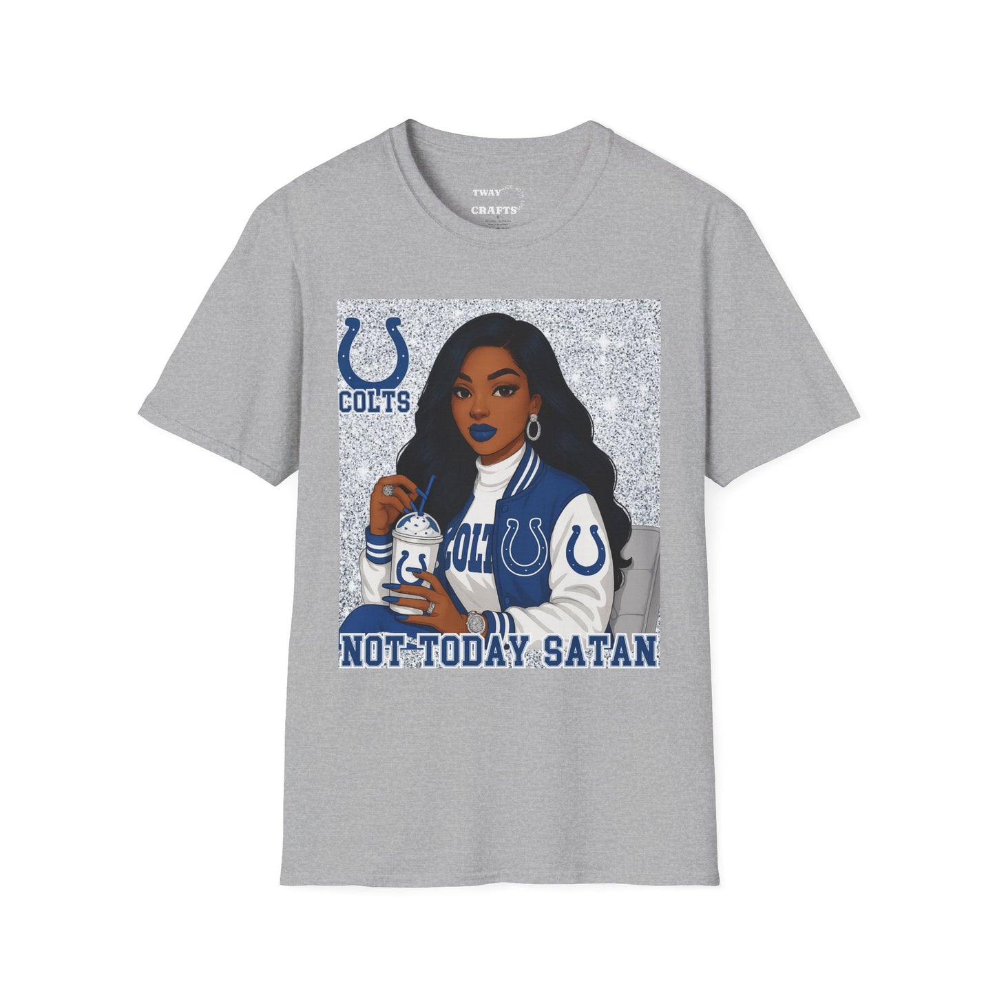 Colts Not Today Satan T-Shirt, Softstyle Graphic Tee, Sports Fan Apparel, Funny T-Shirt, Gift for Her, Unisex Casual Wear