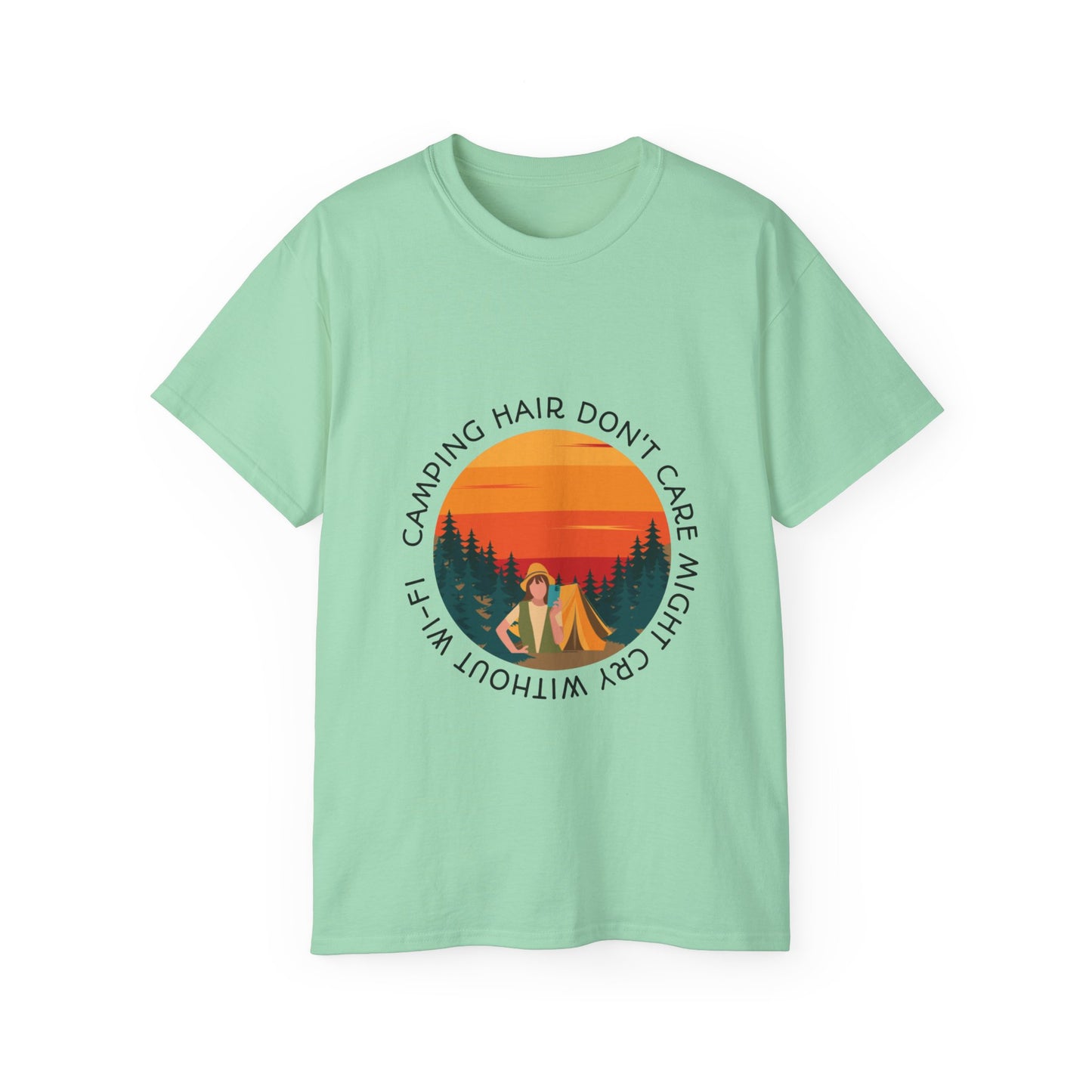 Camping Hair Don't Care Unisex Ultra Cotton Tee, Outdoor Adventure Shirt, Funny Camping Gift, Nature Lover Apparel, Summer Vacation Tee