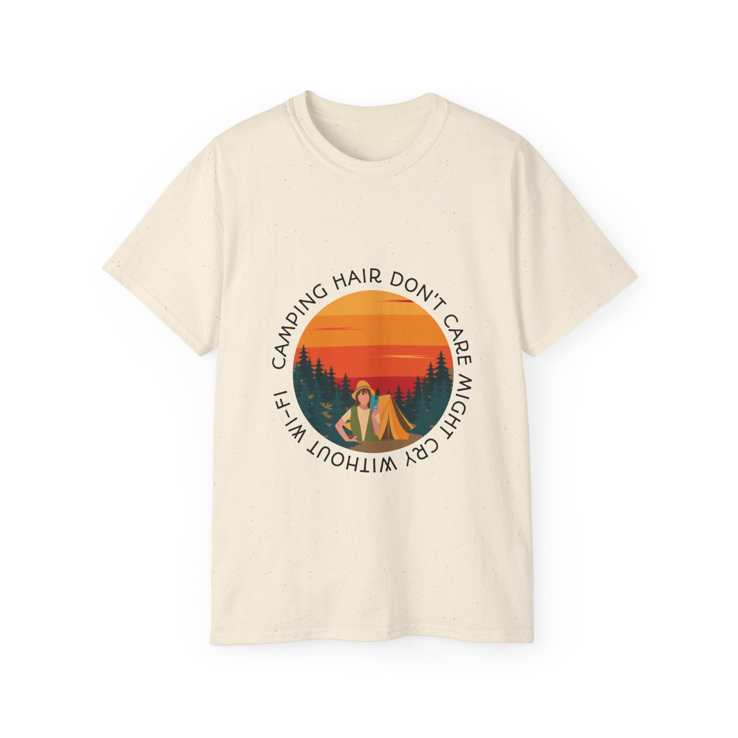 Camping Hair Don't Care Unisex Ultra Cotton Tee, Outdoor Adventure Shirt, Funny Camping Gift, Nature Lover Apparel, Summer Vacation Tee