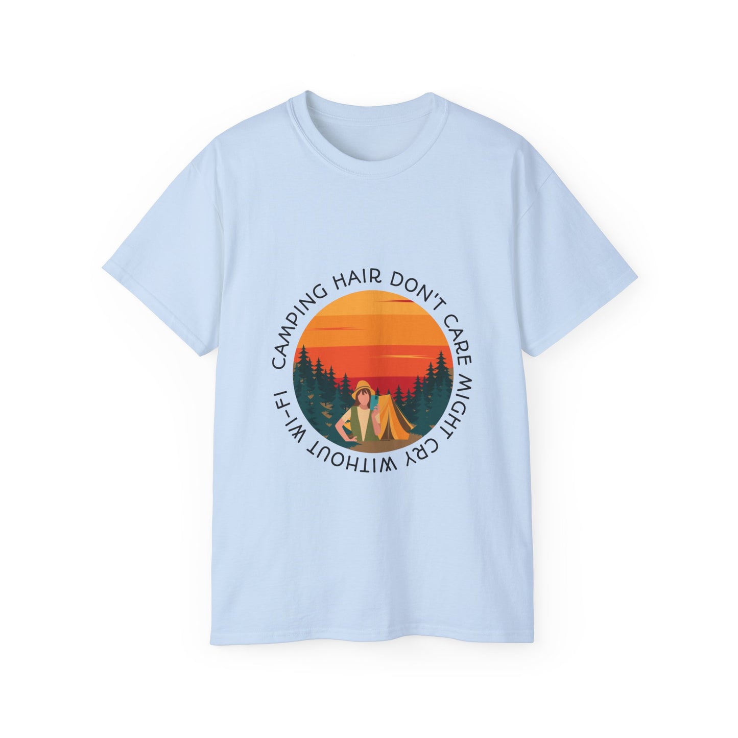 Camping Hair Don't Care Unisex Ultra Cotton Tee, Outdoor Adventure Shirt, Funny Camping Gift, Nature Lover Apparel, Summer Vacation Tee