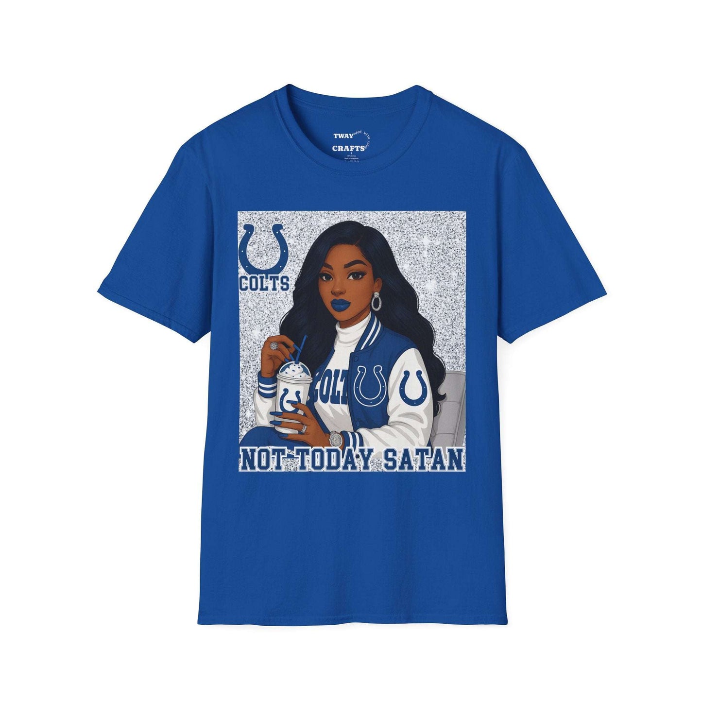 Colts Not Today Satan T-Shirt, Softstyle Graphic Tee, Sports Fan Apparel, Funny T-Shirt, Gift for Her, Unisex Casual Wear