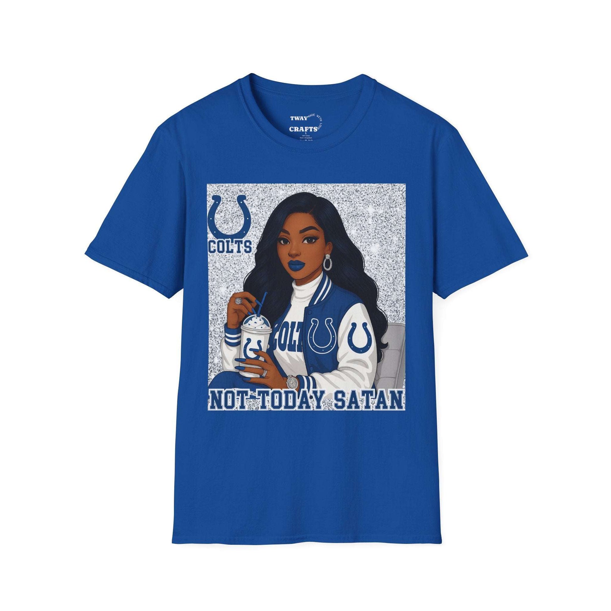 Colts Not Today Satan T-Shirt, Softstyle Graphic Tee, Sports Fan Apparel, Funny T-Shirt, Gift for Her, Unisex Casual Wear