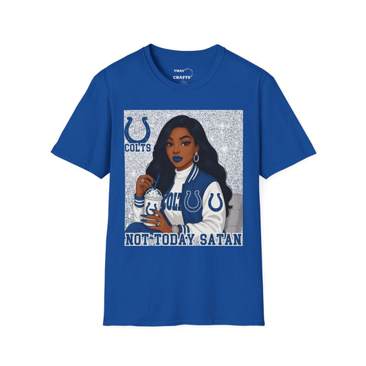 Colts Not Today Satan T-Shirt, Softstyle Graphic Tee, Sports Fan Apparel, Funny T-Shirt, Gift for Her, Unisex Casual Wear